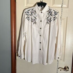 VTG-Jane Ashley-M-ivory-button-down, long sleeve, embellished, western shirt